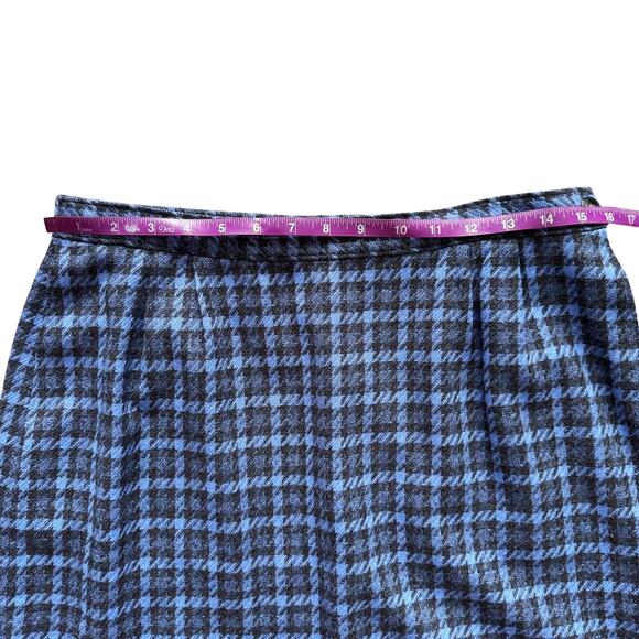 Pendleton Vintage 100% Wool Skirt Women Sz 12 Blue Gray Midi Houndstooth preppy - Picture 6 of 10
